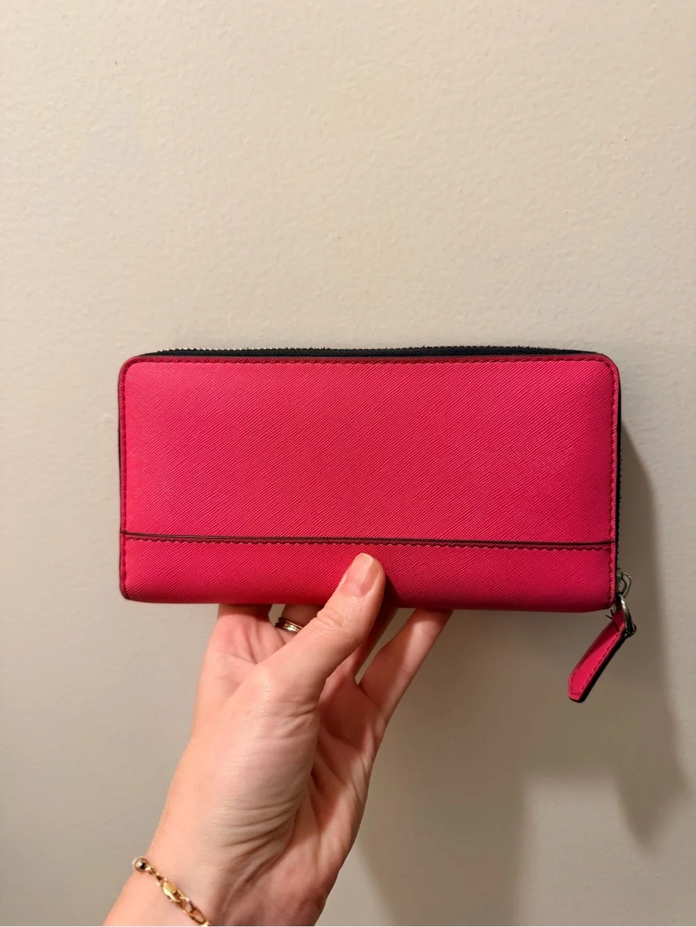 Marc Jacobs Hot Pink Zip Wallet with Black Trim